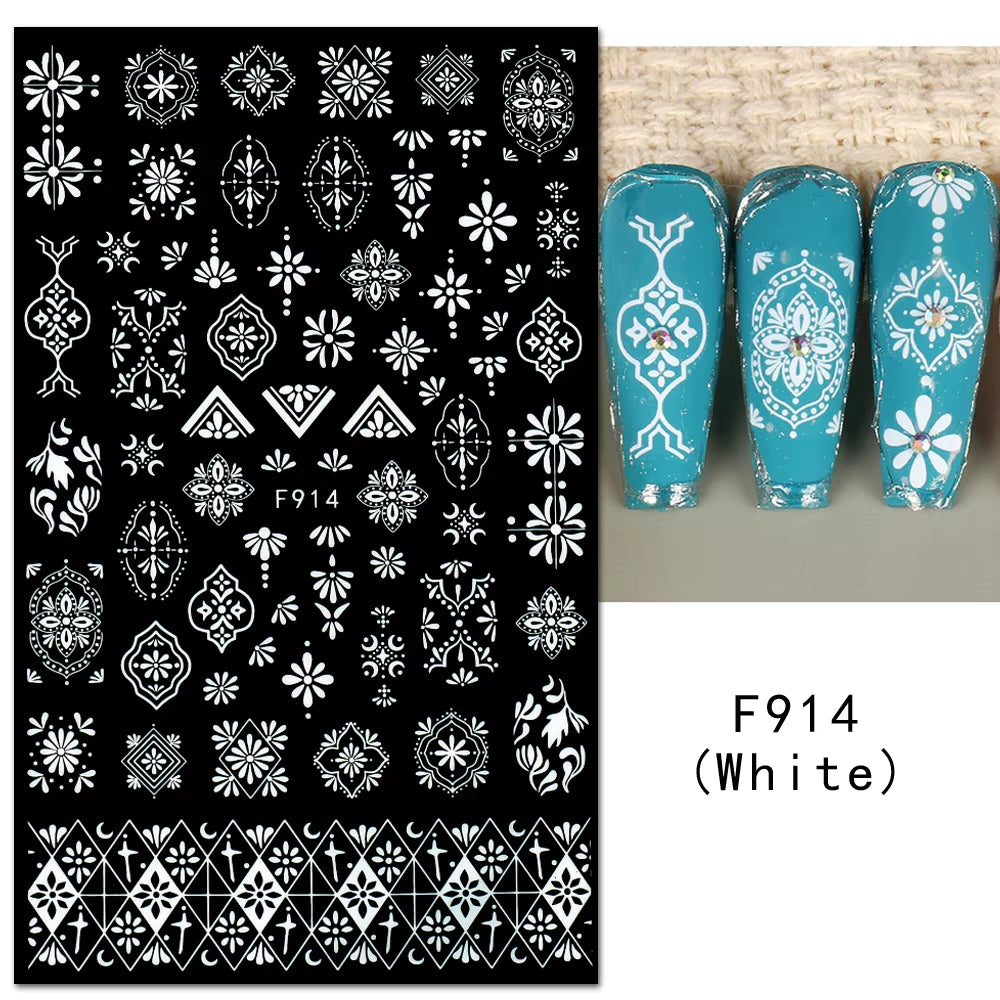 1PCS Black White Butterfly Laser Nail Stickers Y2K Nail Art Decoration Abstract Lines Bronzing Flowers Stickers for Nails