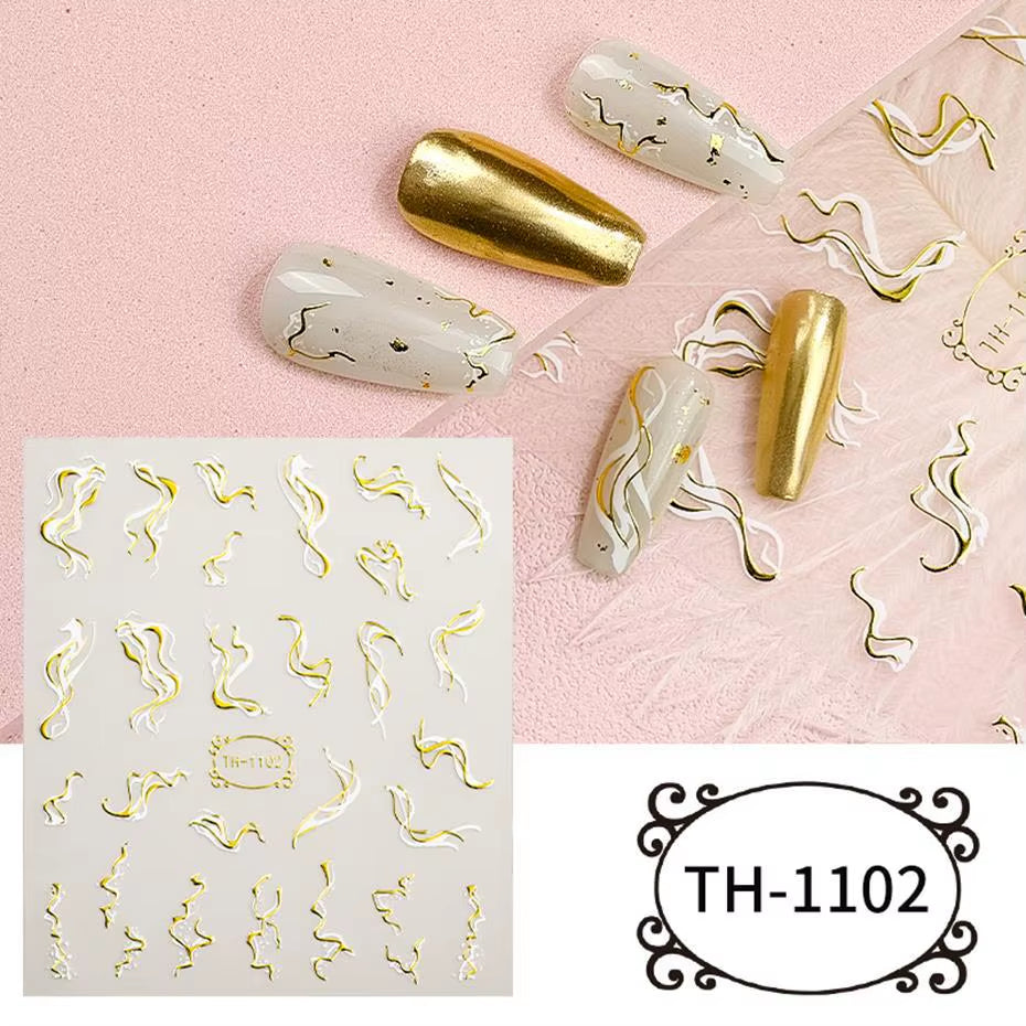 1PCS Black White Butterfly Laser Nail Stickers Y2K Nail Art Decoration Abstract Lines Bronzing Flowers Stickers for Nails