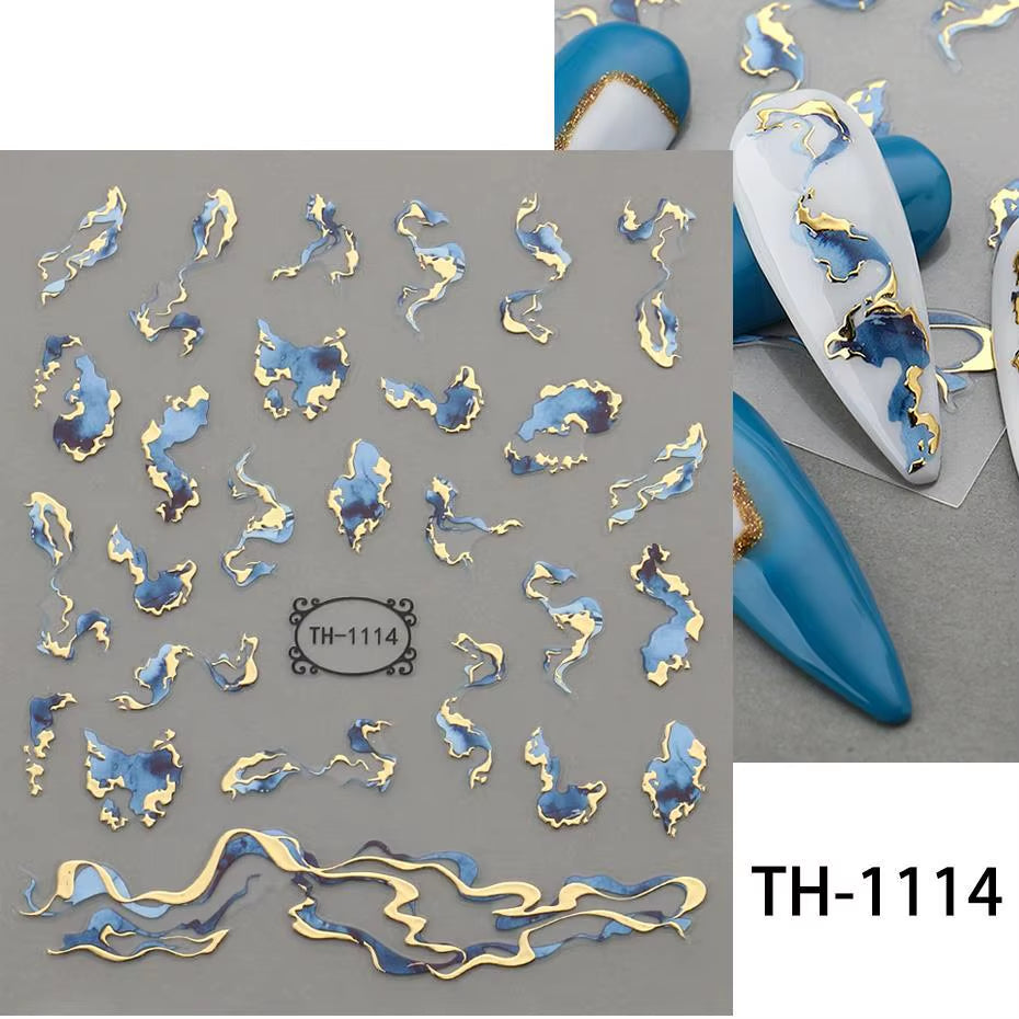 1PCS Black White Butterfly Laser Nail Stickers Y2K Nail Art Decoration Abstract Lines Bronzing Flowers Stickers for Nails