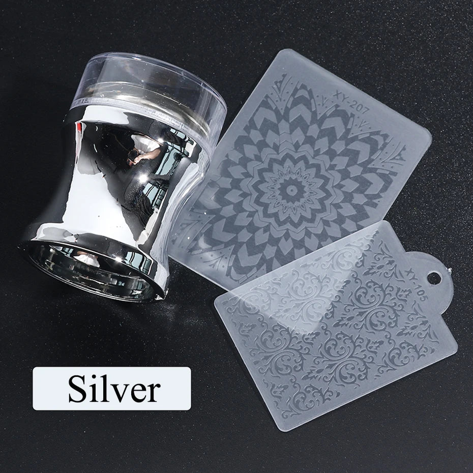 Mirror Nail Stamper Clear Silicone Head Manicure Scraper Polish Transfer Template Kits with Cap Nail Art Stamping Plate CH1033-1