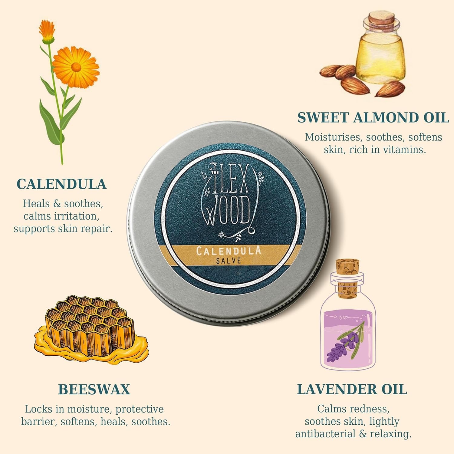 All-Natural Calendula Skin Balm - Soothing Salve for Rashes, Itching, Dry Skin, and Eczema - Handmade in the UK, Cruelty-Free, and Plastic-Free - 100ml