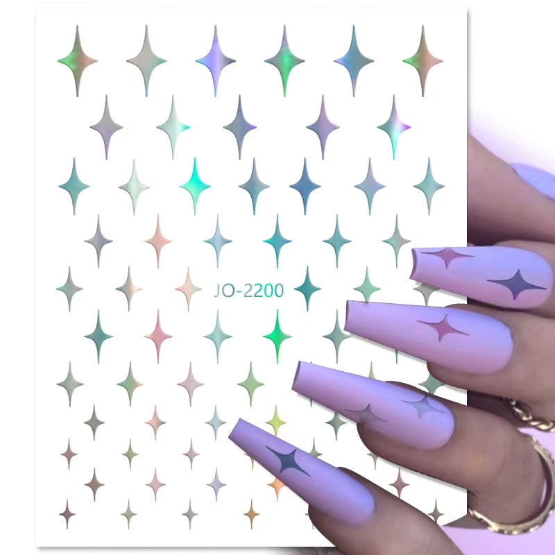 1PCS Black White Butterfly Laser Nail Stickers Y2K Nail Art Decoration Abstract Lines Bronzing Flowers Stickers for Nails