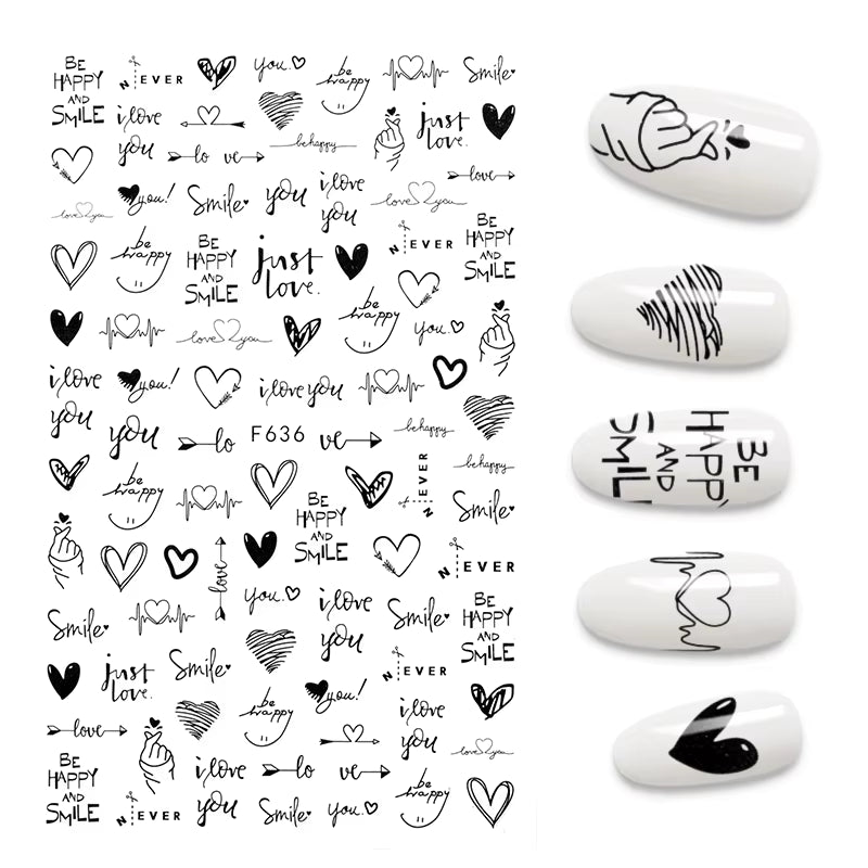 1PCS Black White Butterfly Laser Nail Stickers Y2K Nail Art Decoration Abstract Lines Bronzing Flowers Stickers for Nails