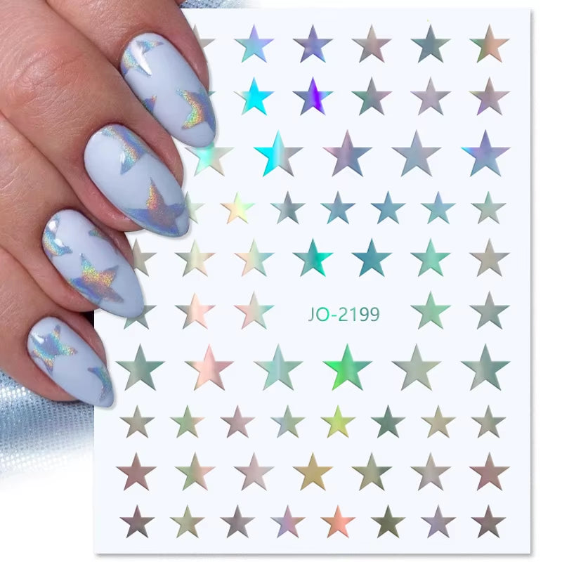 1PCS Black White Butterfly Laser Nail Stickers Y2K Nail Art Decoration Abstract Lines Bronzing Flowers Stickers for Nails