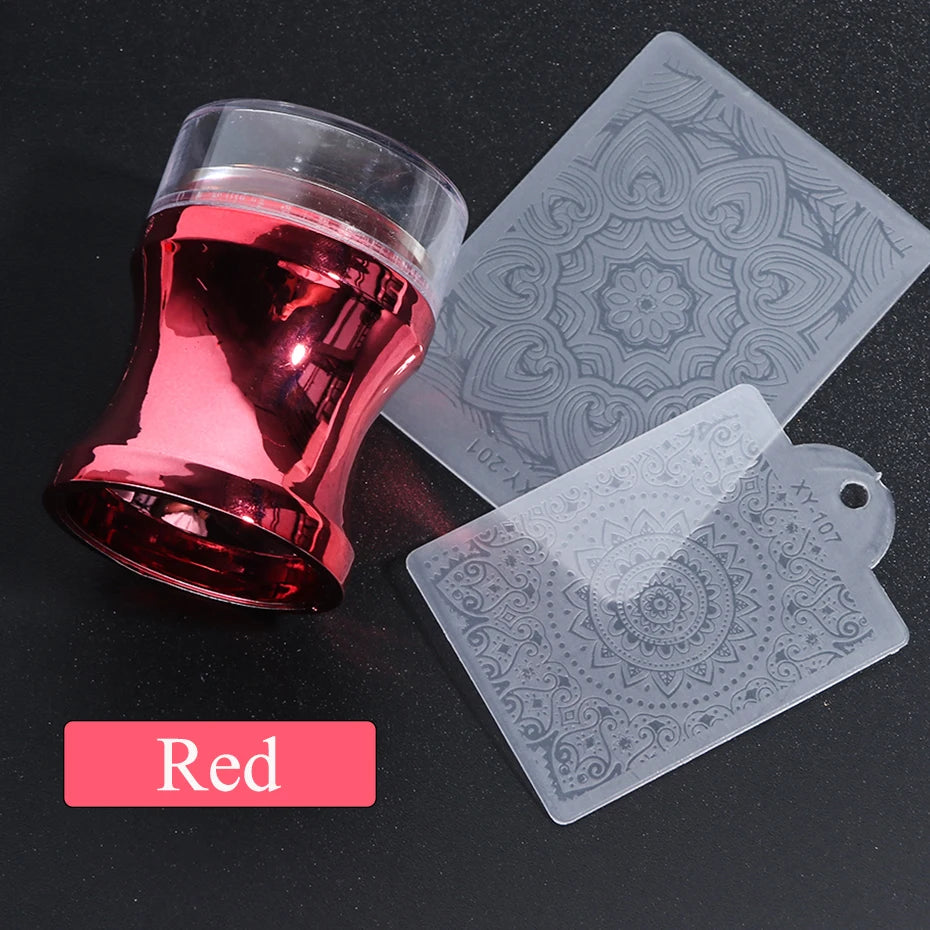 Mirror Nail Stamper Clear Silicone Head Manicure Scraper Polish Transfer Template Kits with Cap Nail Art Stamping Plate CH1033-1