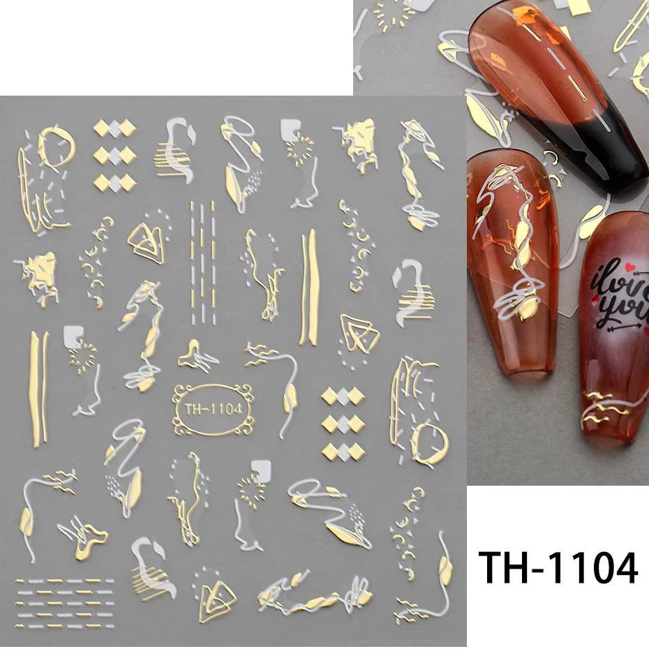 1PCS Black White Butterfly Laser Nail Stickers Y2K Nail Art Decoration Abstract Lines Bronzing Flowers Stickers for Nails