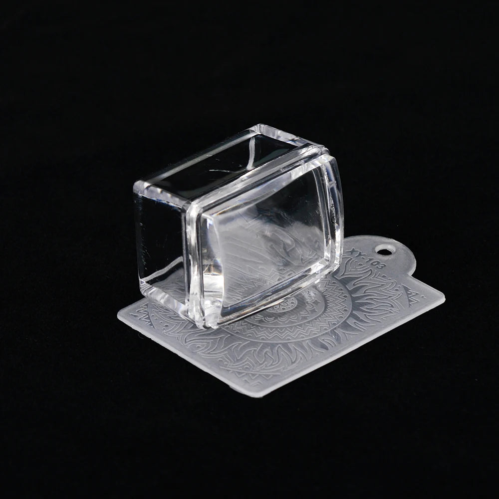 Mirror Nail Stamper Clear Silicone Head Manicure Scraper Polish Transfer Template Kits with Cap Nail Art Stamping Plate CH1033-1