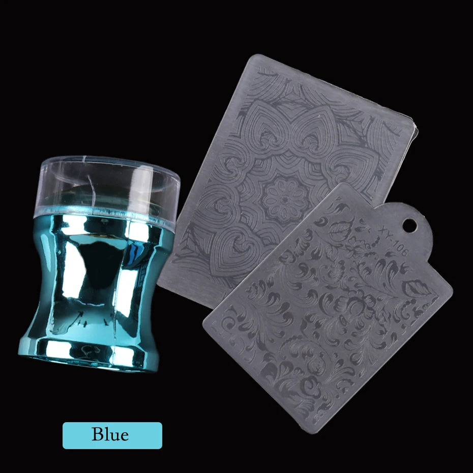 Mirror Nail Stamper Clear Silicone Head Manicure Scraper Polish Transfer Template Kits with Cap Nail Art Stamping Plate CH1033-1