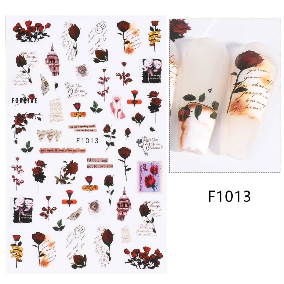 1PCS Black White Butterfly Laser Nail Stickers Y2K Nail Art Decoration Abstract Lines Bronzing Flowers Stickers for Nails