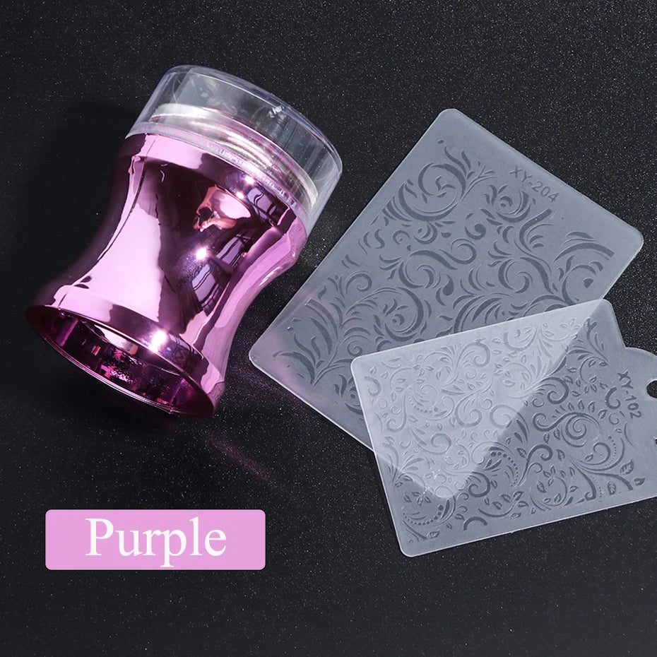 Mirror Nail Stamper Clear Silicone Head Manicure Scraper Polish Transfer Template Kits with Cap Nail Art Stamping Plate CH1033-1