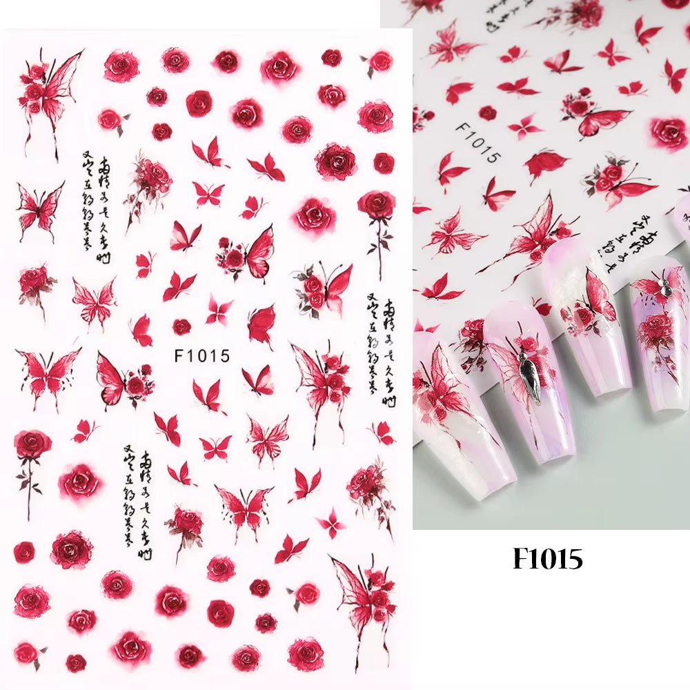 1PCS Black White Butterfly Laser Nail Stickers Y2K Nail Art Decoration Abstract Lines Bronzing Flowers Stickers for Nails