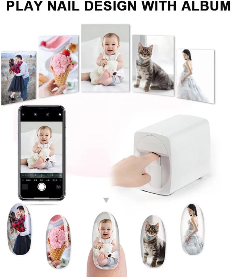 Nail Art Printer, 3D Smart Automatic Nail Printer Machine, Support Wifi/Diy/Usb, Multifunction Portable Mobile Nail Painting Machine for Kid/Nail Studio/Manicurist/Nail Lovers,White
