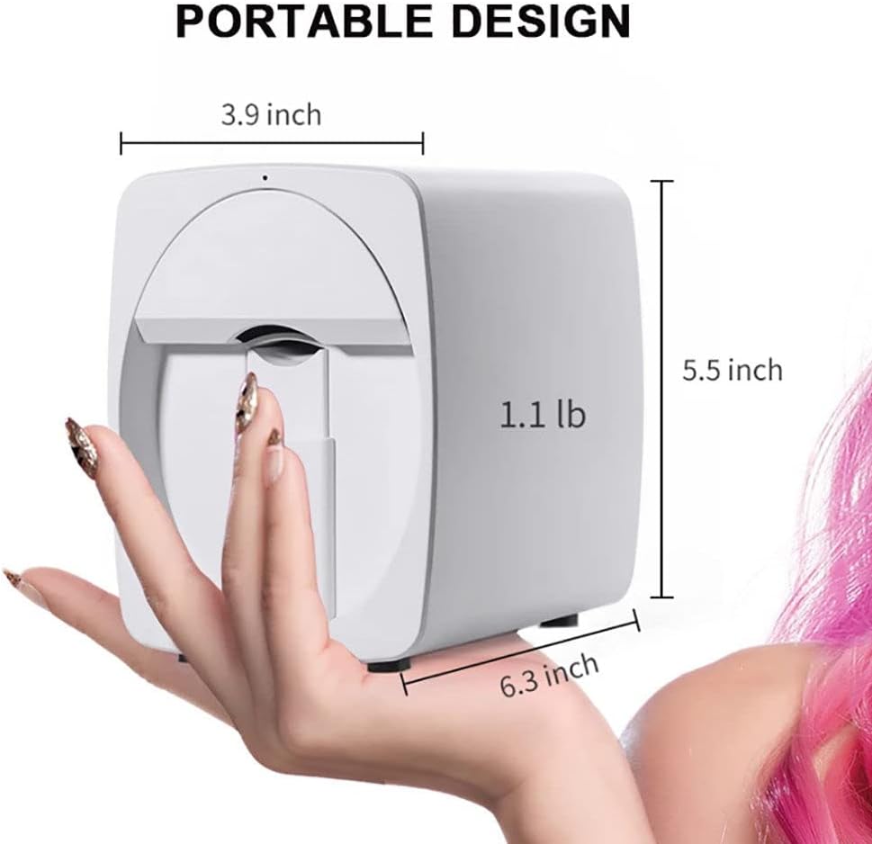 Nail Art Printer, 3D Smart Automatic Nail Printer Machine, Support Wifi/Diy/Usb, Multifunction Portable Mobile Nail Painting Machine for Kid/Nail Studio/Manicurist/Nail Lovers,White