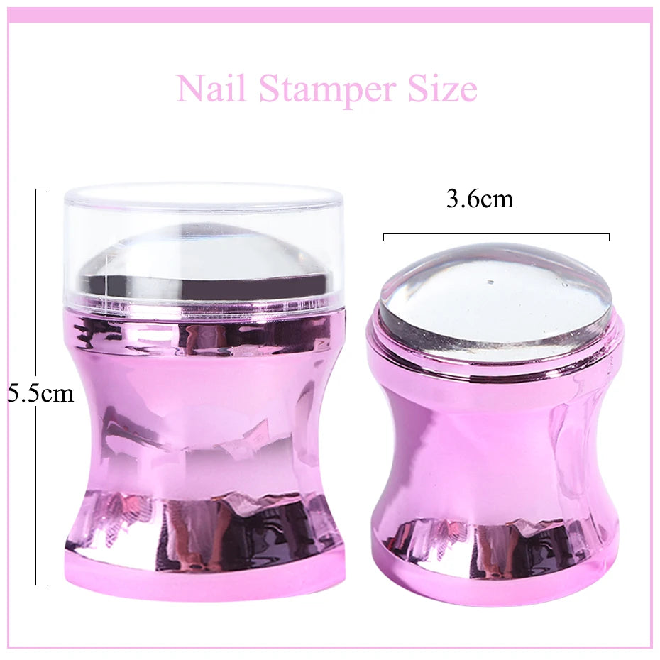 Mirror Nail Stamper Clear Silicone Head Manicure Scraper Polish Transfer Template Kits with Cap Nail Art Stamping Plate CH1033-1