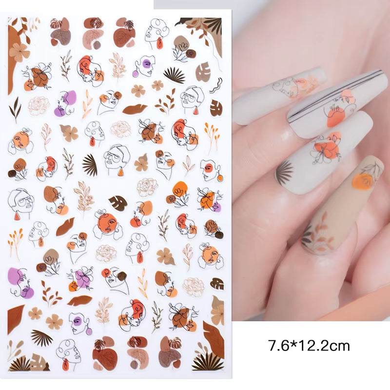 1PCS Black White Butterfly Laser Nail Stickers Y2K Nail Art Decoration Abstract Lines Bronzing Flowers Stickers for Nails