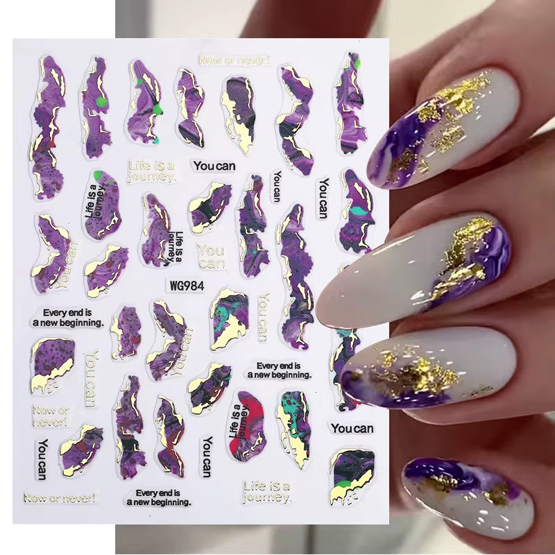 1PCS Black White Butterfly Laser Nail Stickers Y2K Nail Art Decoration Abstract Lines Bronzing Flowers Stickers for Nails