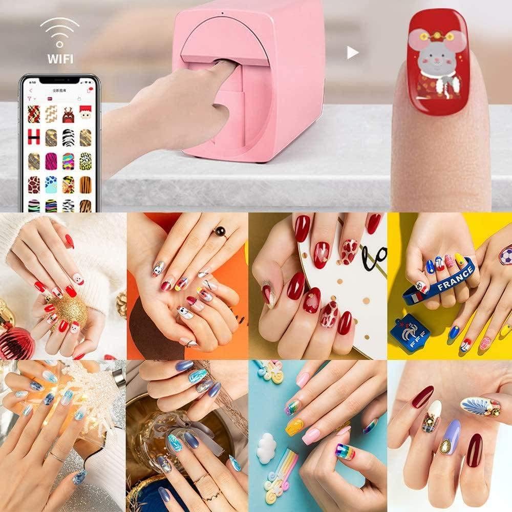 Nail Art Printer, 3D Smart Automatic Nail Printer Machine, Support Wifi/Diy/Usb, Multifunction Portable Mobile Nail Painting Machine for Kid/Nail Studio/Manicurist/Nail Lovers,White