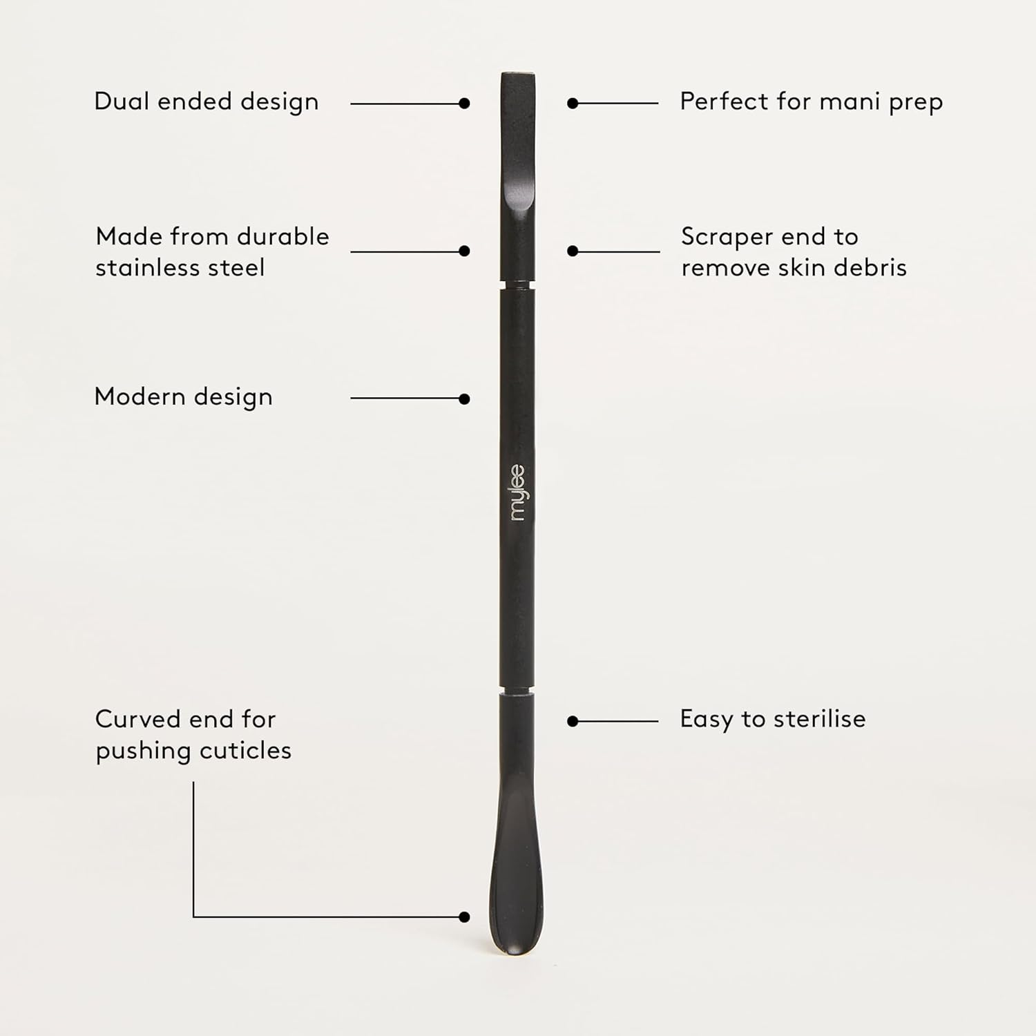 Cuticle Pusher – Professional, Sleek, Matte Black, Stainless Steel, Duel-Ended Salon-Quality Cuticle Pusher for Nudging Cuticles Back and Scraping Away Hard-To-Remove Skin Debris