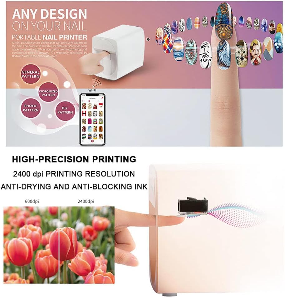 Nail Art Printer, 3D Smart Automatic Nail Printer Machine, Support Wifi/Diy/Usb, Multifunction Portable Mobile Nail Painting Machine for Kid/Nail Studio/Manicurist/Nail Lovers,White