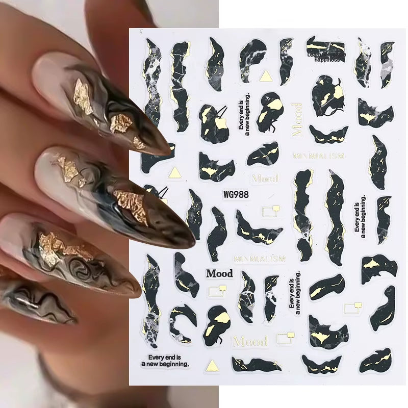 1PCS Black White Butterfly Laser Nail Stickers Y2K Nail Art Decoration Abstract Lines Bronzing Flowers Stickers for Nails