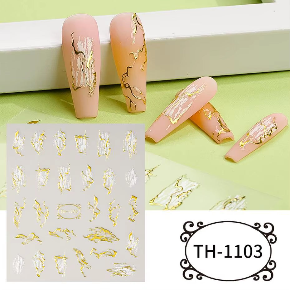 1PCS Black White Butterfly Laser Nail Stickers Y2K Nail Art Decoration Abstract Lines Bronzing Flowers Stickers for Nails