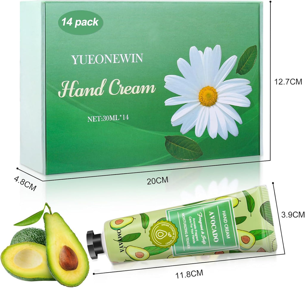 14 Pack Hand Cream Gift Set, Floral Assorted Mini Hand Foot Cream, Christmas Gifts Day Night Cream Moisturizer for Winter Rough Dry Hands, Body Cream Gift Set for Birthday Mothers Day Gifts (420Ml)