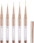 5PCS Nail Art Liner Brushes Long Set with Lid and Diamand Handle 7/9/11/15/20Mm,  Fine Detail Painting Cap Pens Kit Thin Acrylic Line Brush Tools for DIY Professional Design Rose Gold
