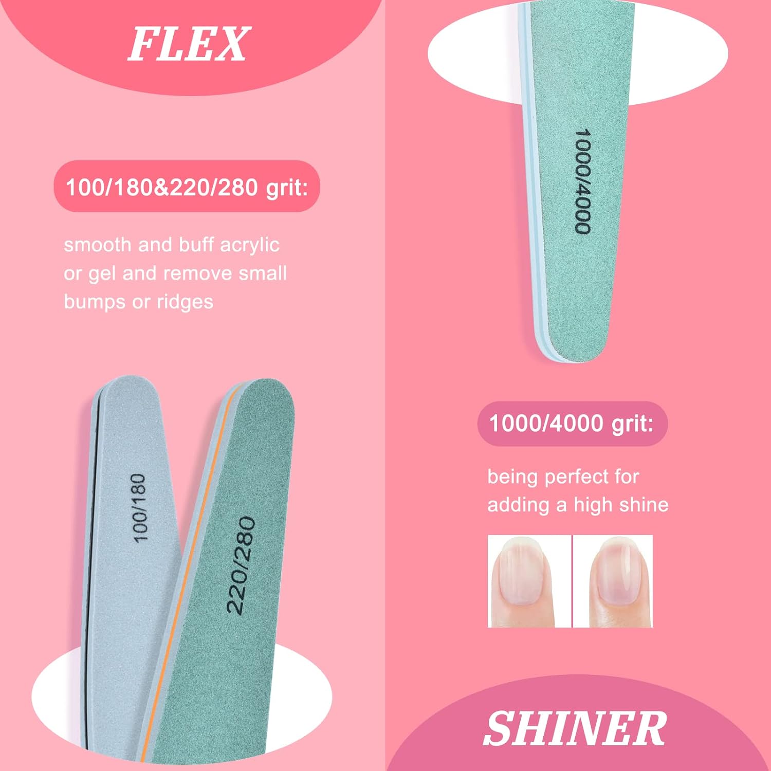 Nail Files,  6 Pcs Professional Nail File and Buffer Set, Emery Boards Set for Acrylic Gel Natural Nails(Include 150,180,240,100/180,220/280,1000/4000 Grit)
