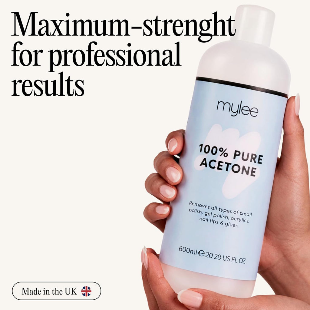 100% Pure Acetone (600Ml) - Gel Nail Polish Remover – Maximum Strength Professional Soak-Off for UV/LED, Acrylics, Nail Tips & Glue - Made in the UK