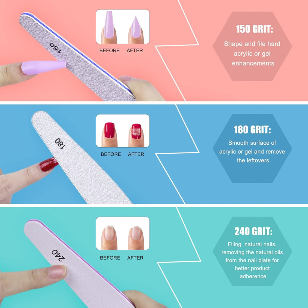 Nail Files,  6 Pcs Professional Nail File and Buffer Set, Emery Boards Set for Acrylic Gel Natural Nails(Include 150,180,240,100/180,220/280,1000/4000 Grit)