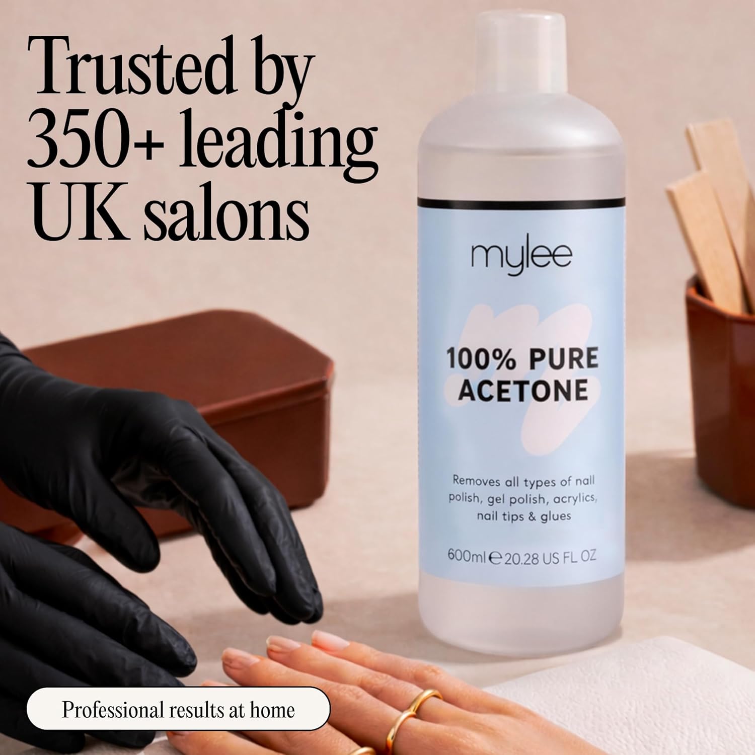 100% Pure Acetone (600Ml) - Gel Nail Polish Remover – Maximum Strength Professional Soak-Off for UV/LED, Acrylics, Nail Tips & Glue - Made in the UK