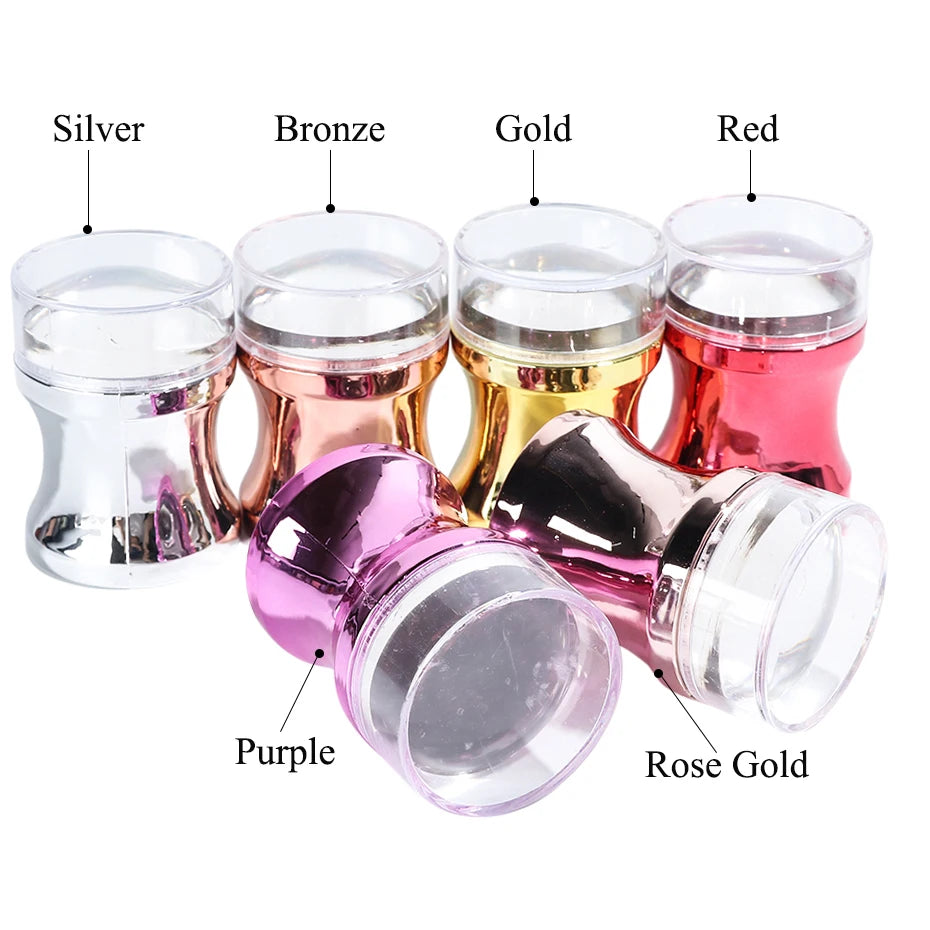 Mirror Nail Stamper Clear Silicone Head Manicure Scraper Polish Transfer Template Kits with Cap Nail Art Stamping Plate CH1033-1