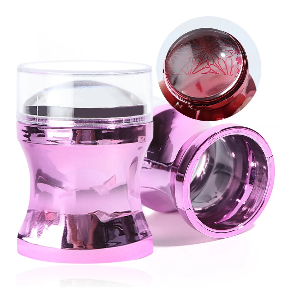 Mirror Nail Stamper Clear Silicone Head Manicure Scraper Polish Transfer Template Kits with Cap Nail Art Stamping Plate CH1033-1