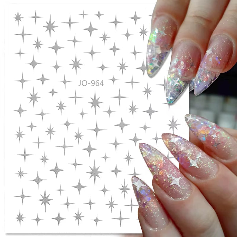 1PCS Black White Butterfly Laser Nail Stickers Y2K Nail Art Decoration Abstract Lines Bronzing Flowers Stickers for Nails