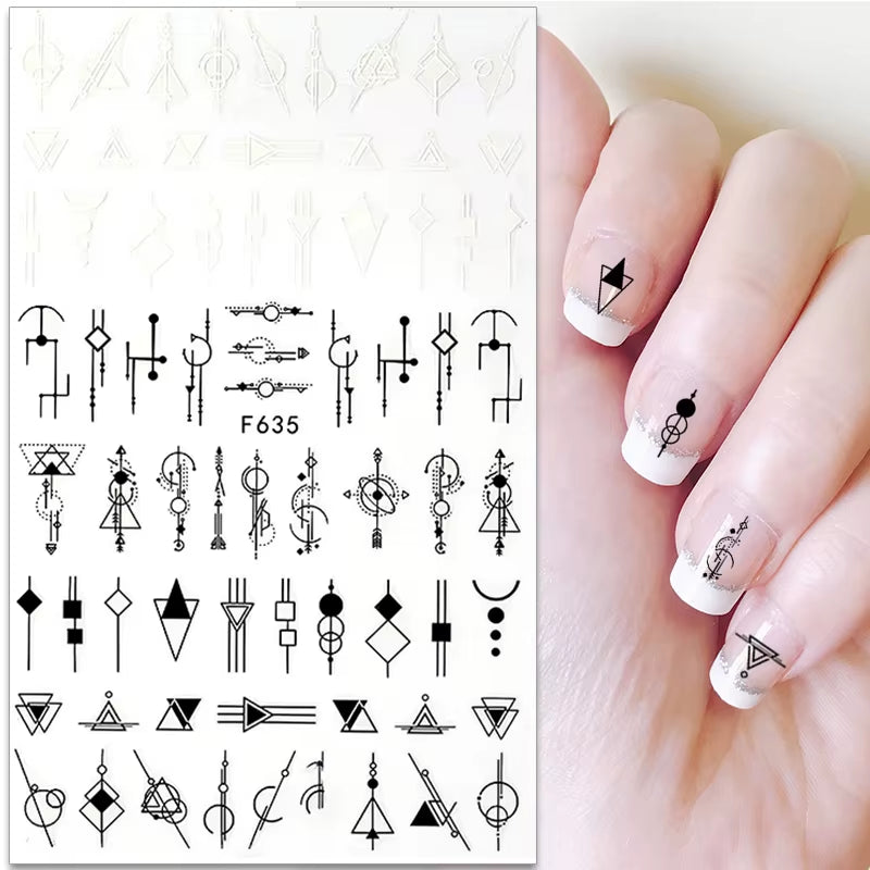 1PCS Black White Butterfly Laser Nail Stickers Y2K Nail Art Decoration Abstract Lines Bronzing Flowers Stickers for Nails