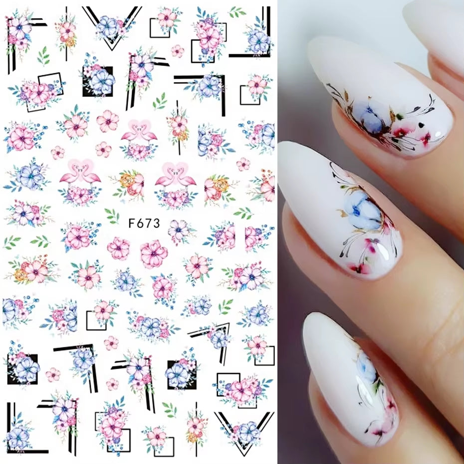 1PCS Black White Butterfly Laser Nail Stickers Y2K Nail Art Decoration Abstract Lines Bronzing Flowers Stickers for Nails