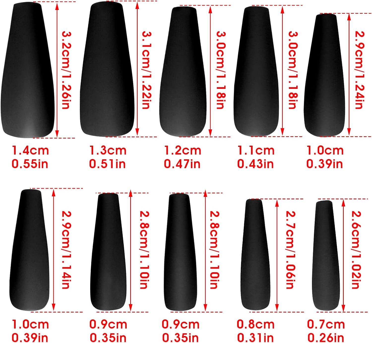 Matte Acrylic Fake Nails Tips Kit Set 100 Pieces False Fingernails Extension Long Square Shape Coffin Ballerina Full Cover on Press Professional Tech DIY Decorations Halloween Day(Black)