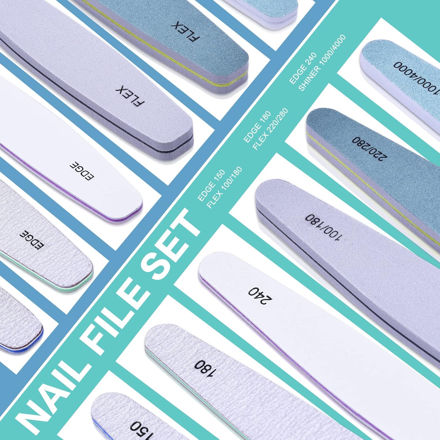 Nail Files,  6 Pcs Professional Nail File and Buffer Set, Emery Boards Set for Acrylic Gel Natural Nails(Include 150,180,240,100/180,220/280,1000/4000 Grit)