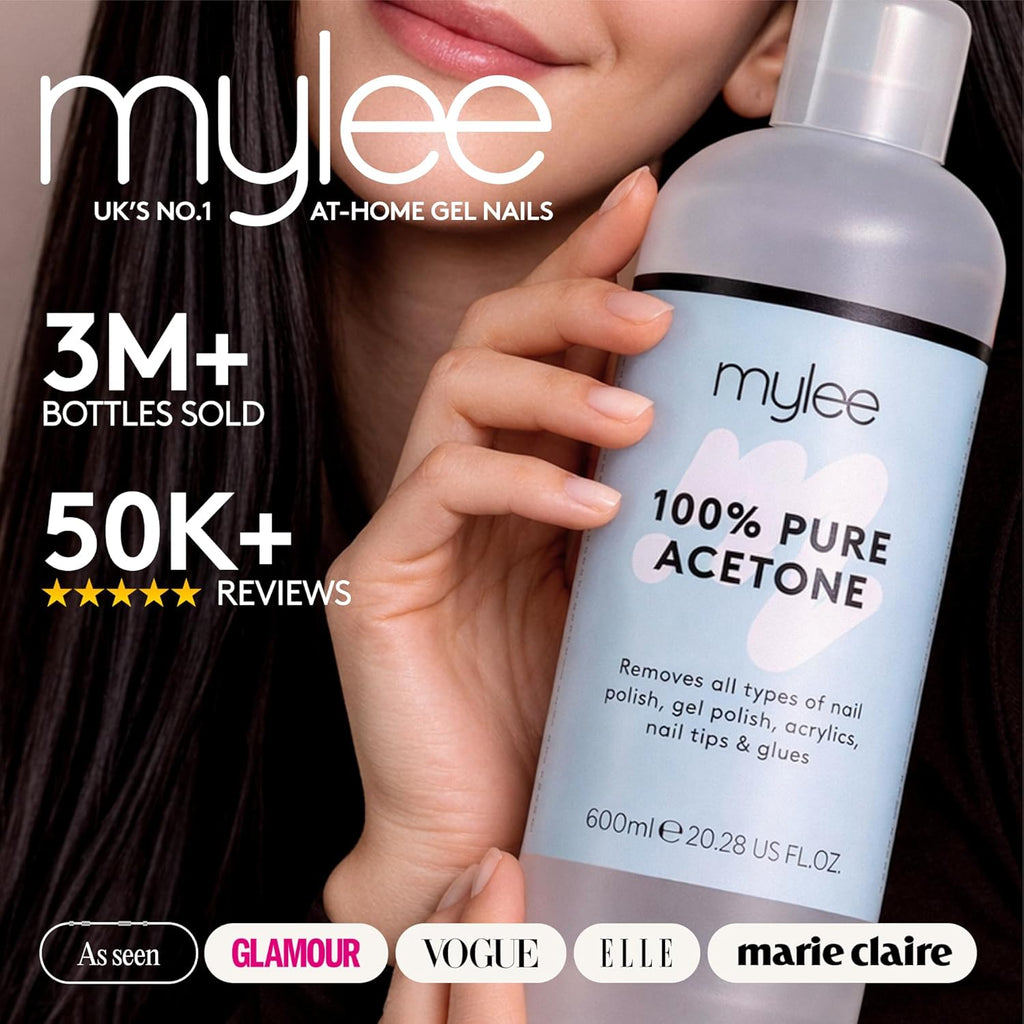 100% Pure Acetone (600Ml) - Gel Nail Polish Remover – Maximum Strength Professional Soak-Off for UV/LED, Acrylics, Nail Tips & Glue - Made in the UK