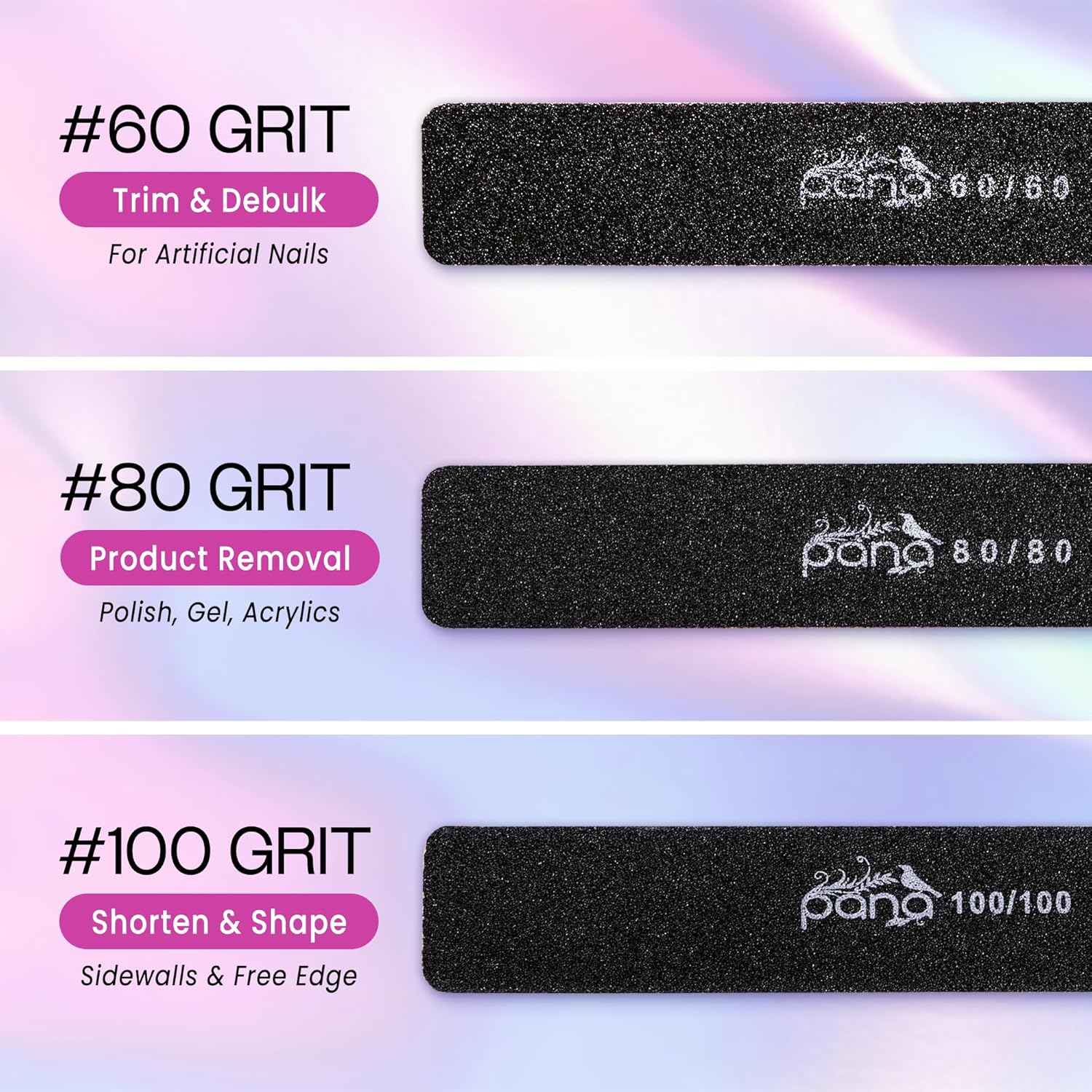 10Pcs -  Jumbo Double-Sided Emery Nail File for Manicure, Pedicure, Natural, and Acrylic Nails - Black (Grit 80/80)