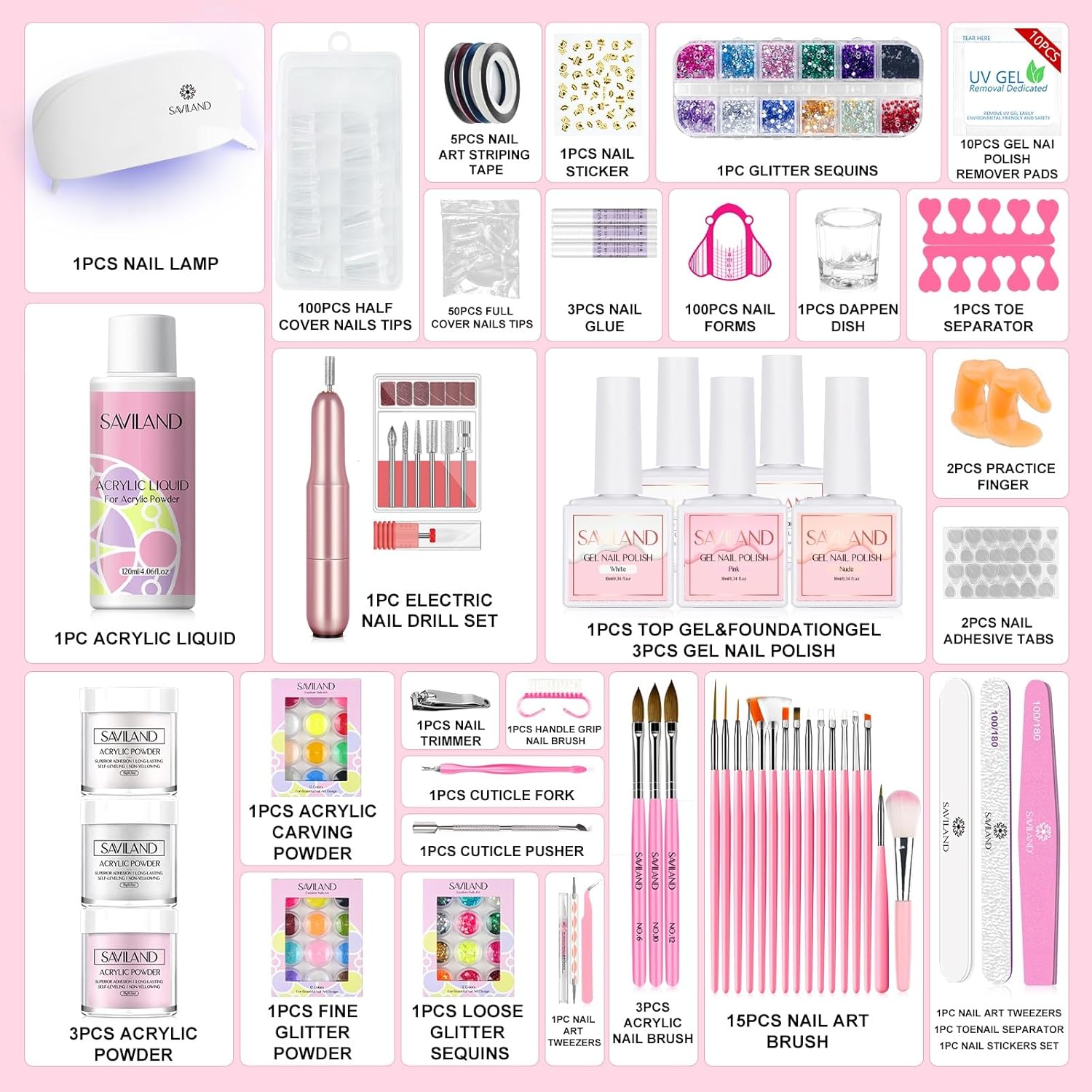 Acrylic Nail Kits Full Set for Beginners: Gel Nail Kits with U V Lamp Electric Nail Drill 5 Colors Gel Nail Polish and 3 Colors Acrylic Powder Nail Art Tools DIY Manicure Women Gift