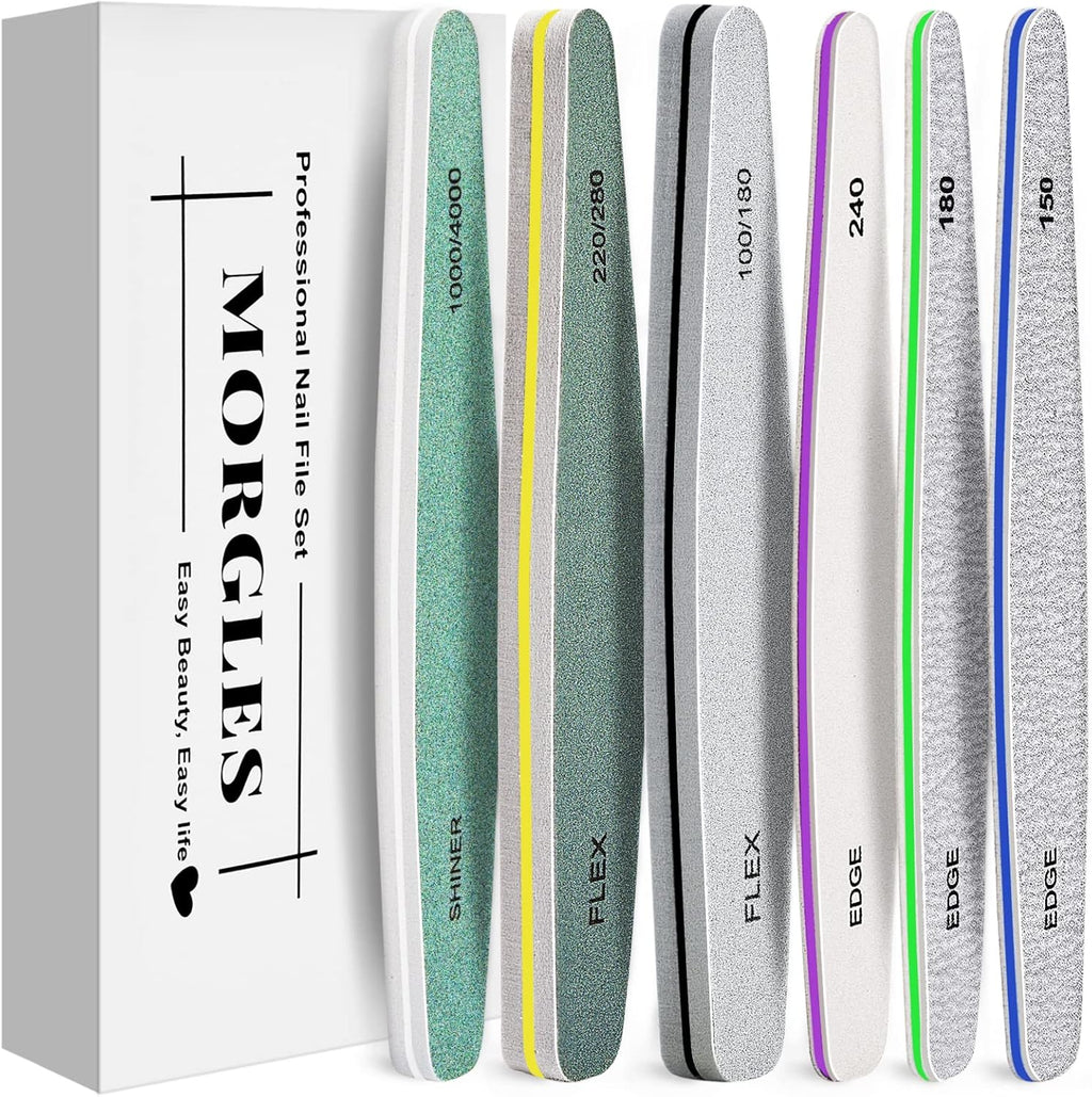 Nail Files,  6 Pcs Professional Nail File and Buffer Set, Emery Boards Set for Acrylic Gel Natural Nails(Include 150,180,240,100/180,220/280,1000/4000 Grit)