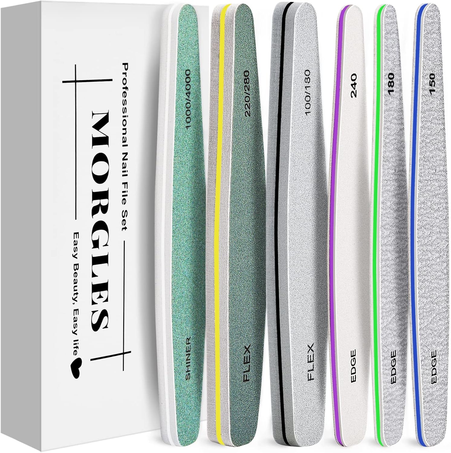 Nail Files,  6 Pcs Professional Nail File and Buffer Set, Emery Boards Set for Acrylic Gel Natural Nails(Include 150,180,240,100/180,220/280,1000/4000 Grit)