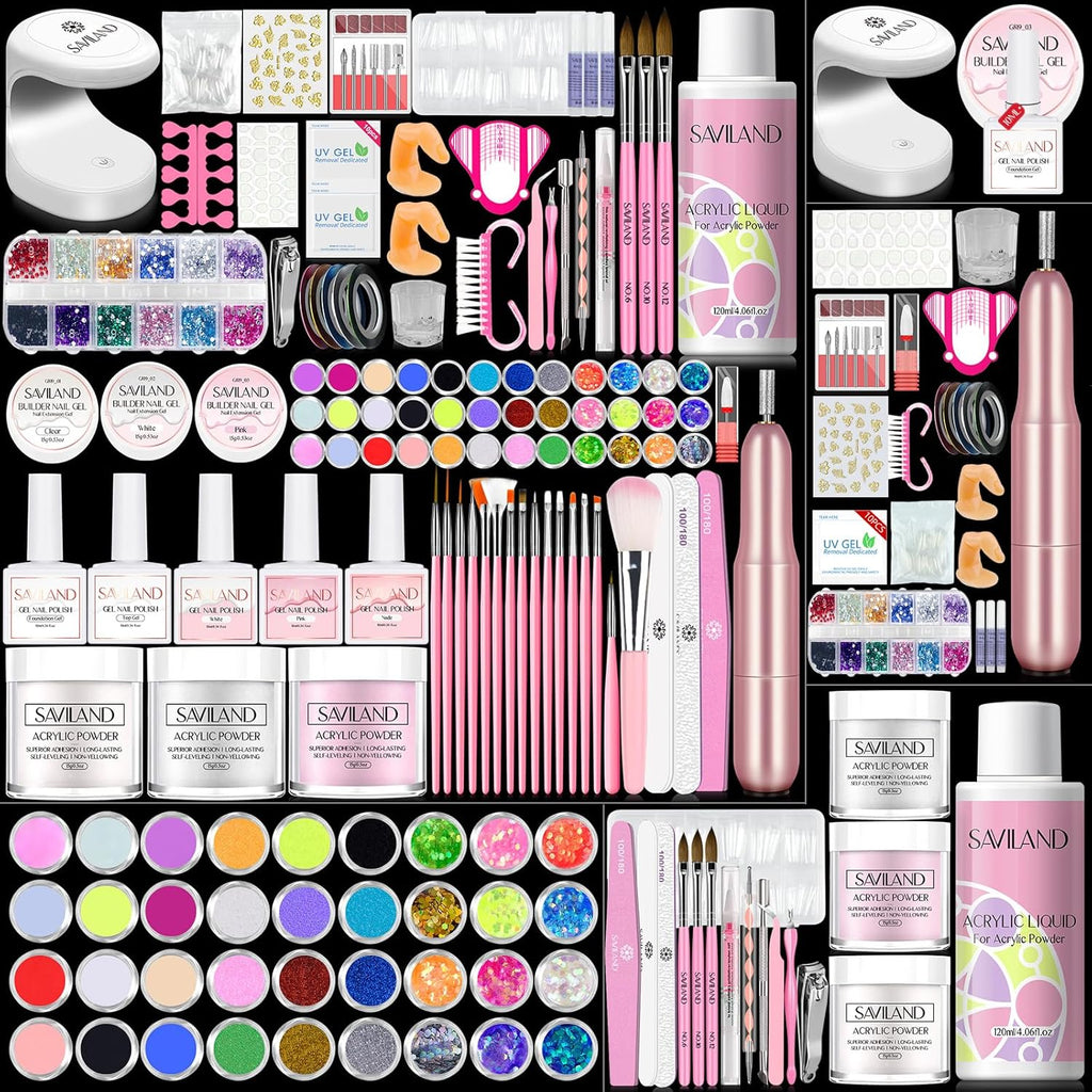 Acrylic Nail Kits Full Set for Beginners: Gel Nail Kits with U V Lamp Electric Nail Drill 5 Colors Gel Nail Polish and 3 Colors Acrylic Powder Nail Art Tools DIY Manicure Women Gift