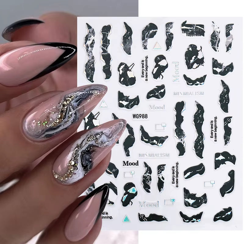 1PCS Black White Butterfly Laser Nail Stickers Y2K Nail Art Decoration Abstract Lines Bronzing Flowers Stickers for Nails