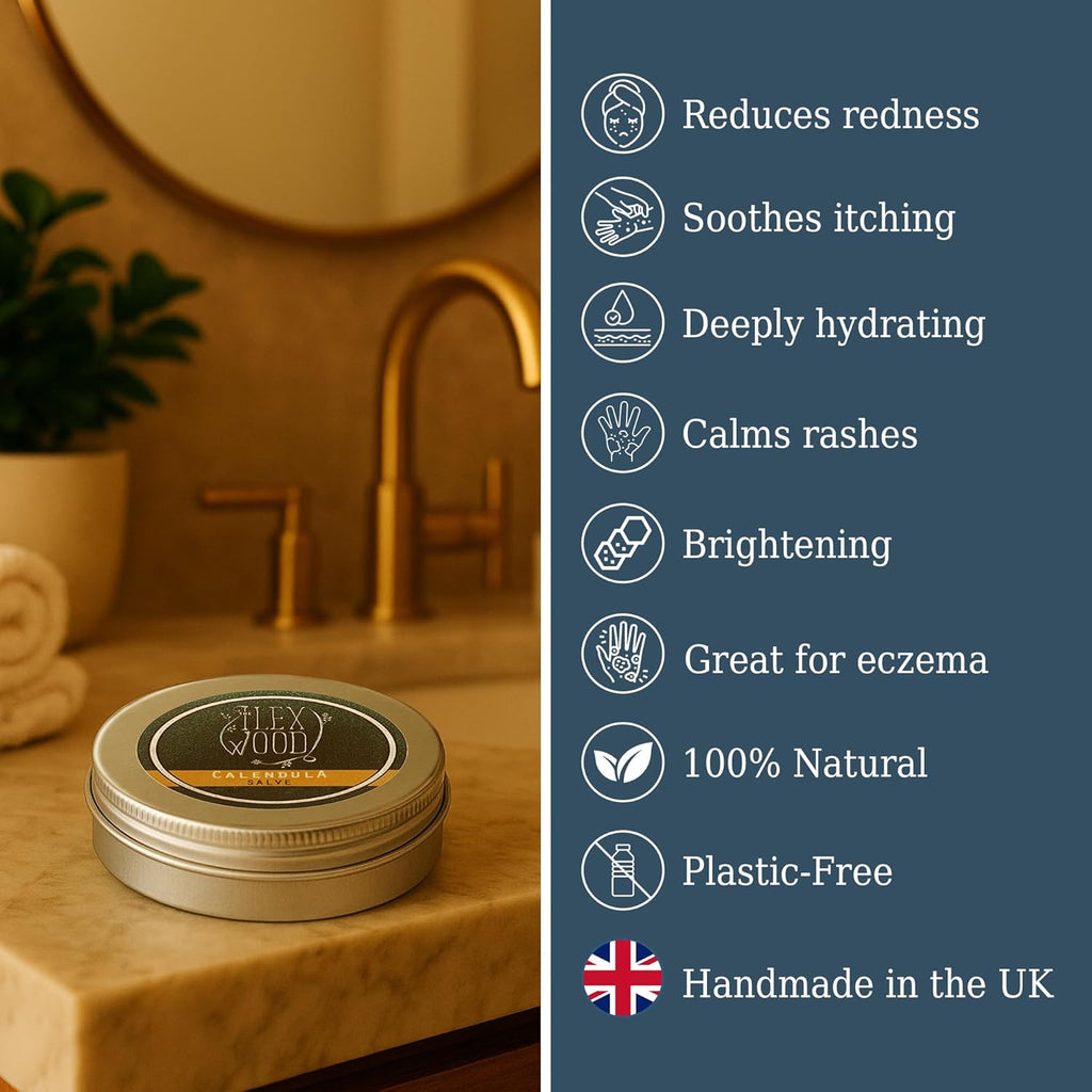All-Natural Calendula Skin Balm - Soothing Salve for Rashes, Itching, Dry Skin, and Eczema - Handmade in the UK, Cruelty-Free, and Plastic-Free - 100ml