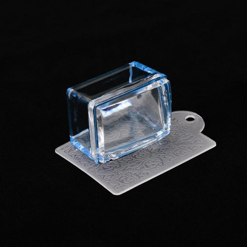 Mirror Nail Stamper Clear Silicone Head Manicure Scraper Polish Transfer Template Kits with Cap Nail Art Stamping Plate CH1033-1