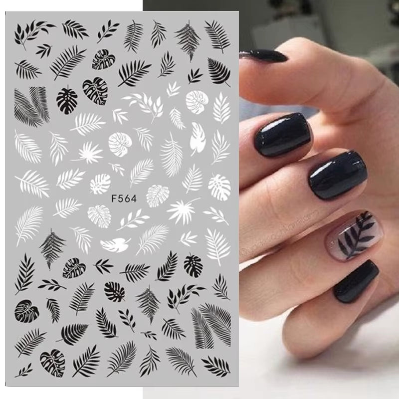 1PCS Black White Butterfly Laser Nail Stickers Y2K Nail Art Decoration Abstract Lines Bronzing Flowers Stickers for Nails