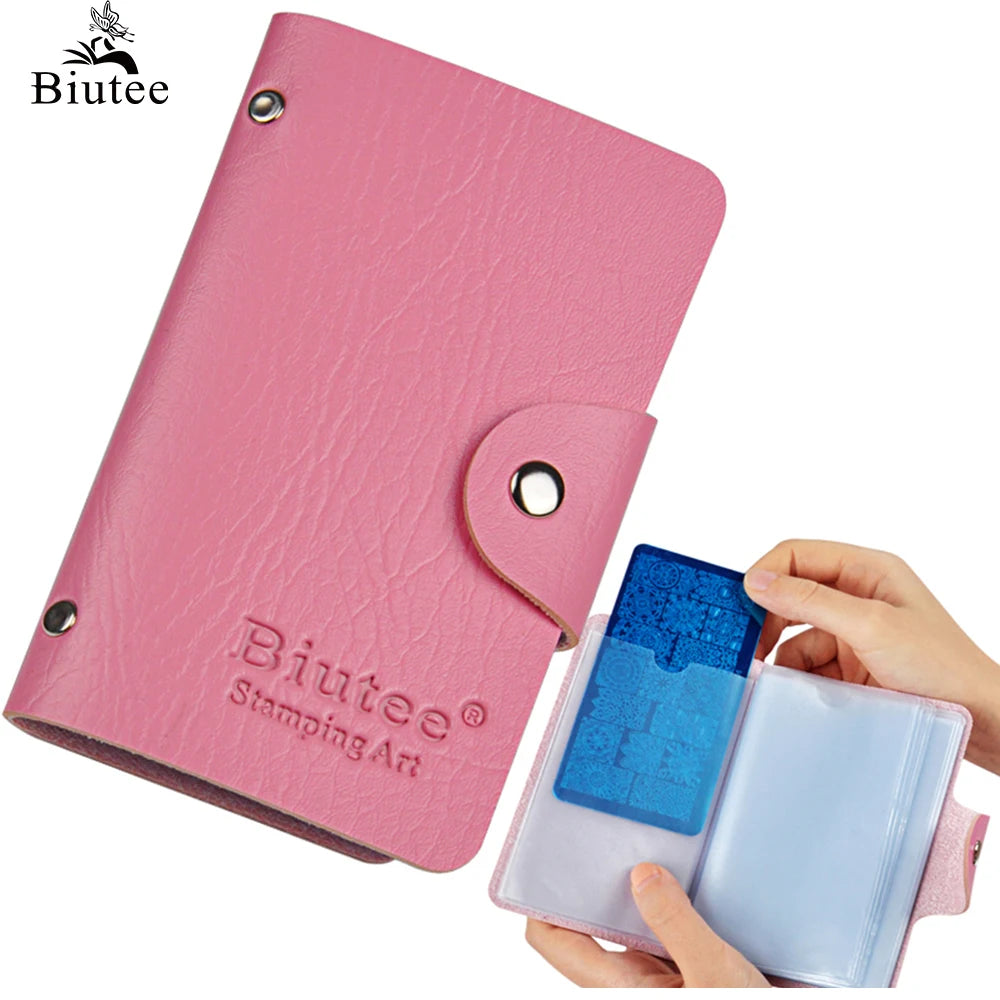 Biutee 24 Slots Nail Art Stamp Plate Stamping Plates Holder Storage Bag Durable PU Leather Cases Stamping Template Storage