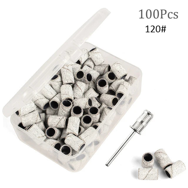 100Pcs 80/120/180 Grit Zebra Sanding Bands Foot Care Polishing Manicure Gel Polish Remover Replacement Tool Cutter Nail Dril Bit